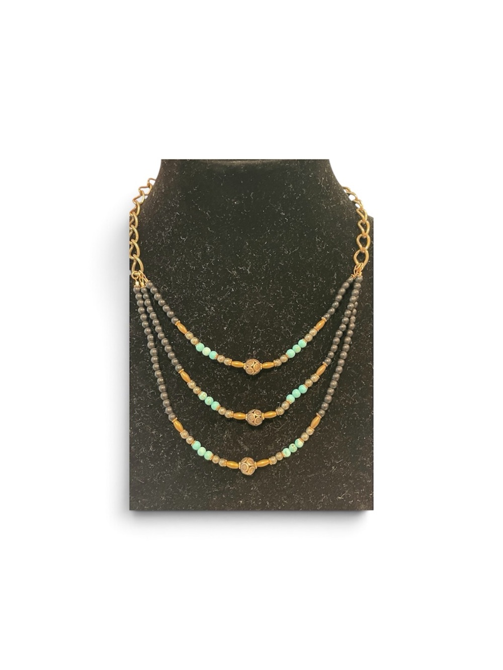 Marie Chavez Layered Turquoise and Black Beaded Gold Chain Necklace - Detailed!